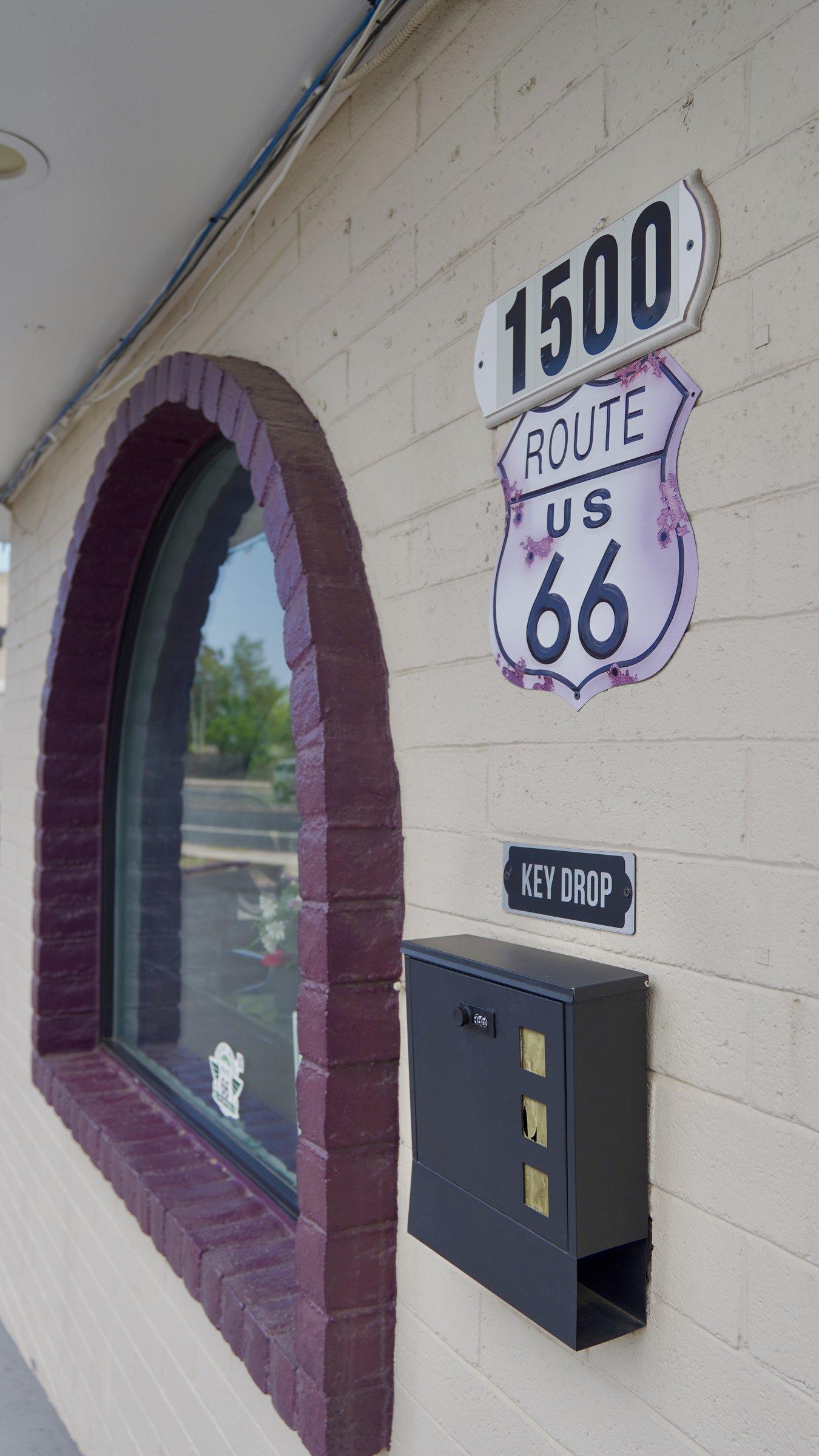 1500 Route 66 address plaque and guest key drop